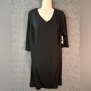 Sejour Dress Womens 16W Black 3/4 Sleeve V-Neck Sheath Knit Workwear Office
